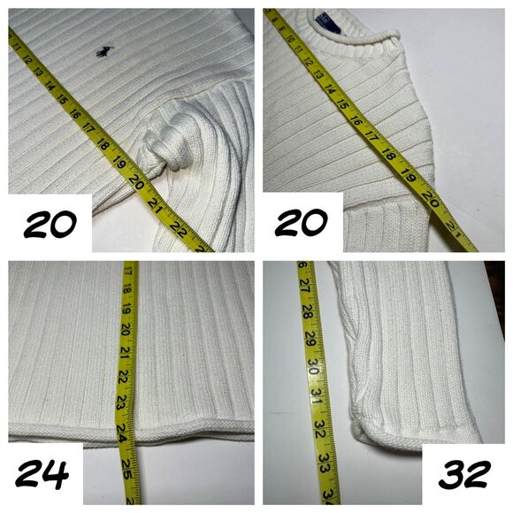 Vintage 90s MADE IN JAPAN Polo Ribbed Sweater L Ivory Fisherman Short Fit - Picture 7 of 9